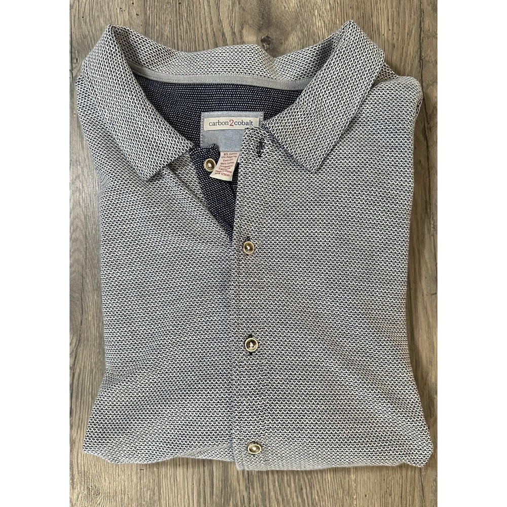 Carbon 2 Cobalt Shirt Mens Short Sleeve Knit Button Up Size XL Gray Blue